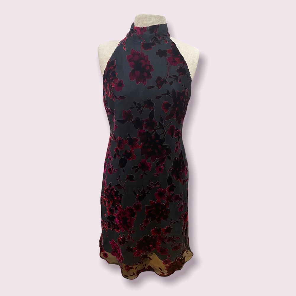 Black and red velvet halter dress